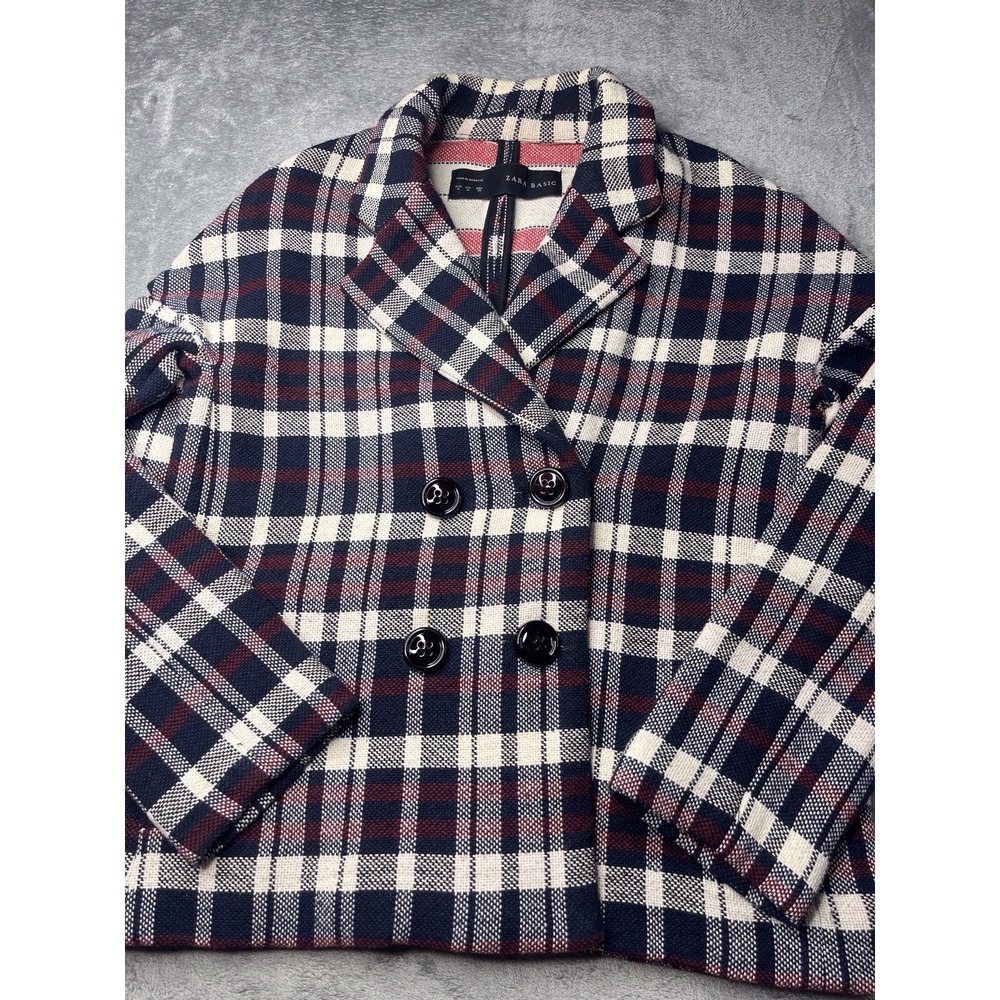 Zara Plaid Blazer Womens Jacket, Size Medium, Red White &‎ Blue